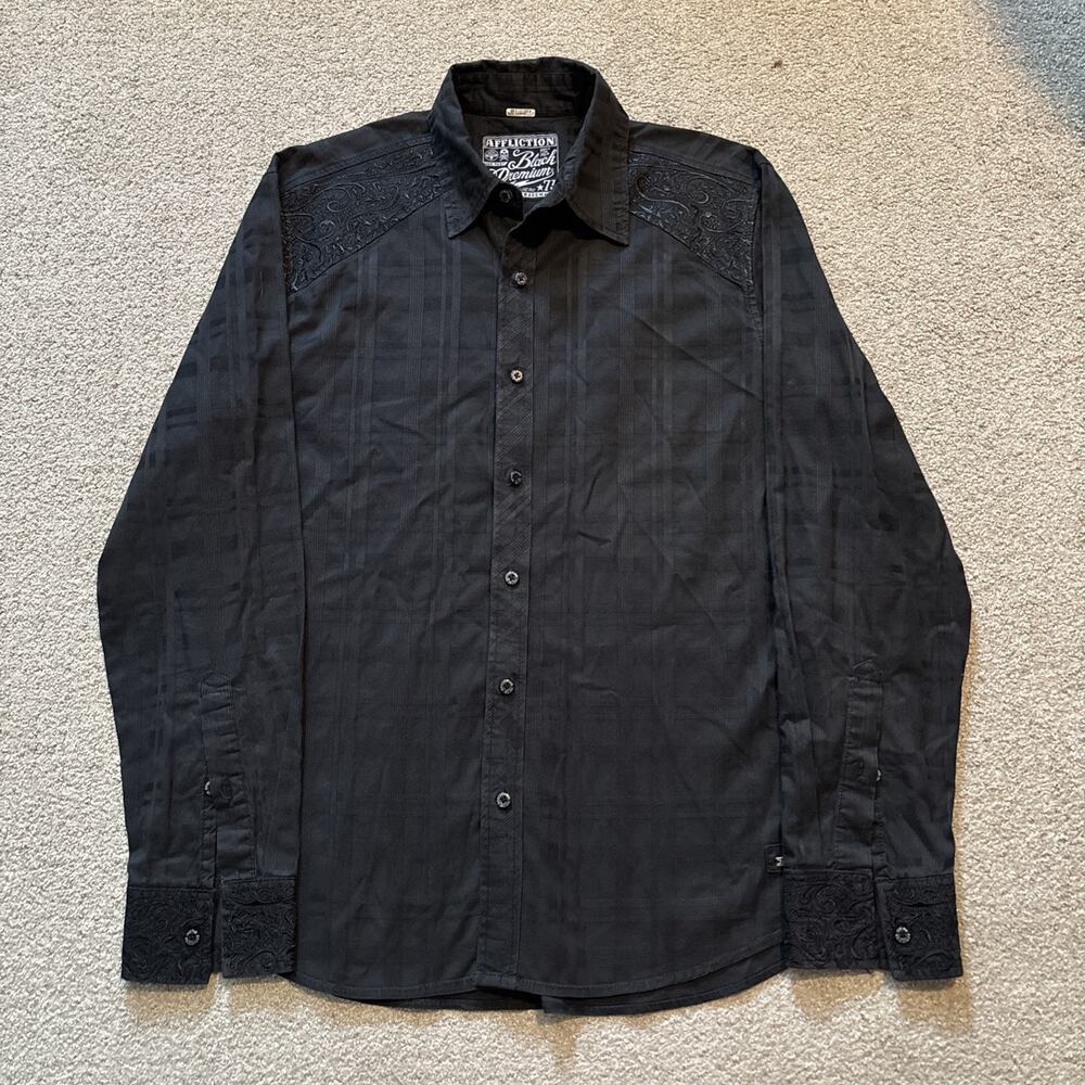 Affliction Black Premium Logo Shirt Men’s Sz M Button-Up Black Long Sleeve